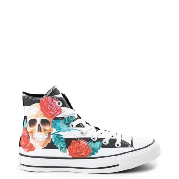 Converse Shoes - Converse Hi Top Striped Skulls and Roses Sneakers